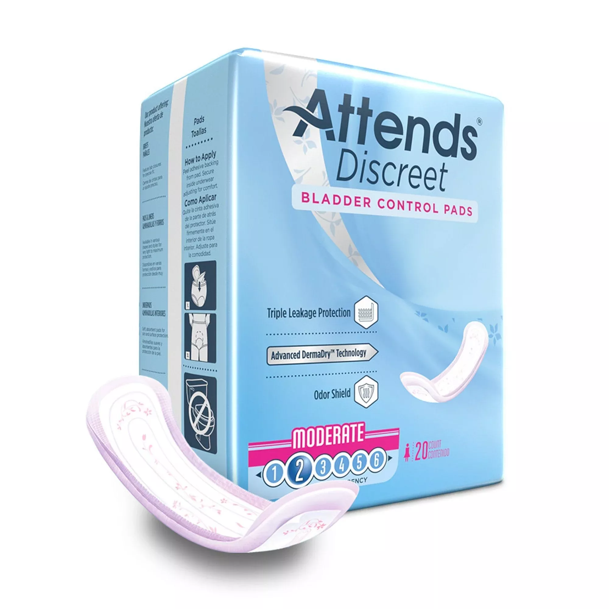 Attends Discreet Women's Moderate Bladder Control Pad, 10.5" Length