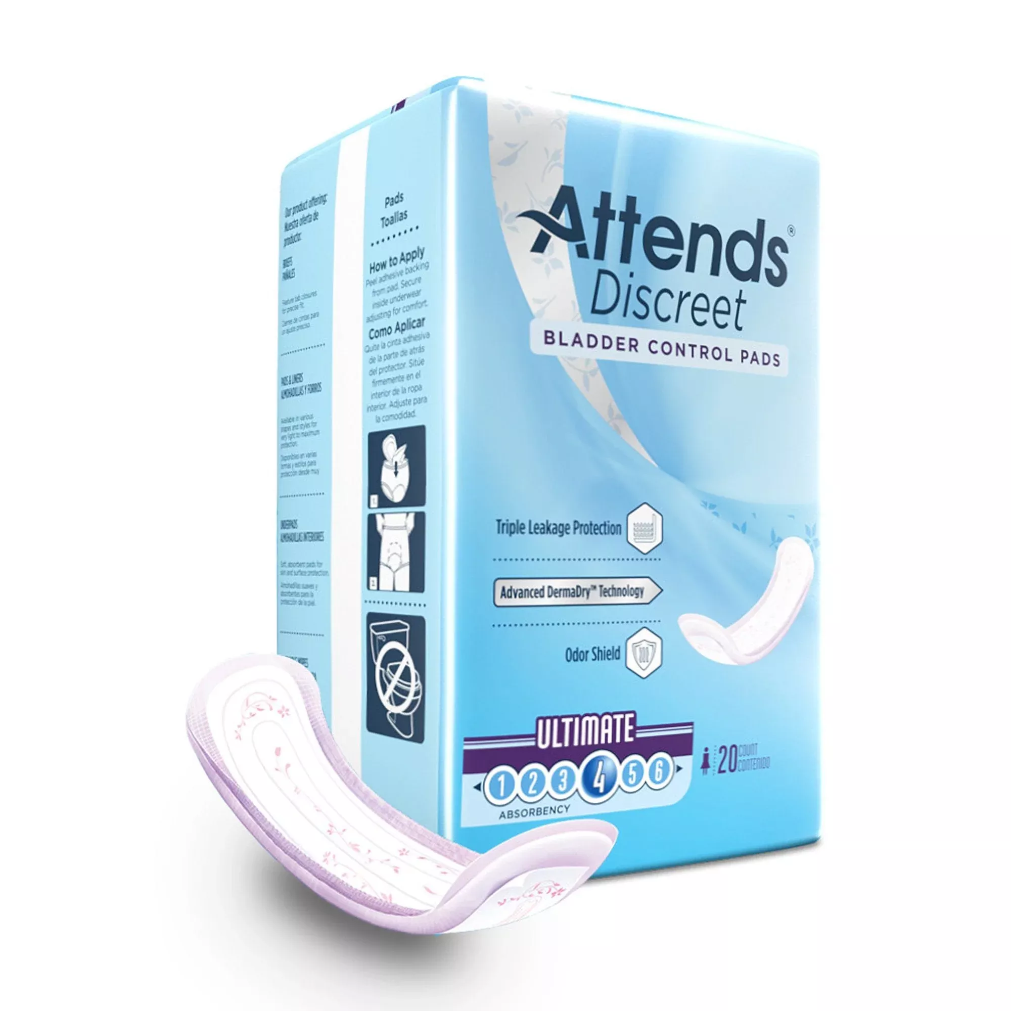 Attends Discreet Women's Ultimate Bladder Control Pad, 15" Length