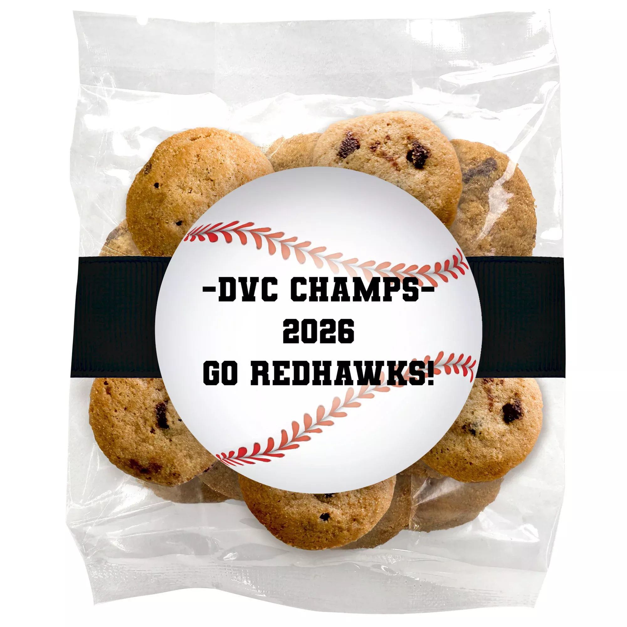 Baseball Write Your Own Message - Chocolate Chip Mini Cookies (2 oz) W/ Full Color Custom Sticker & Ribbon