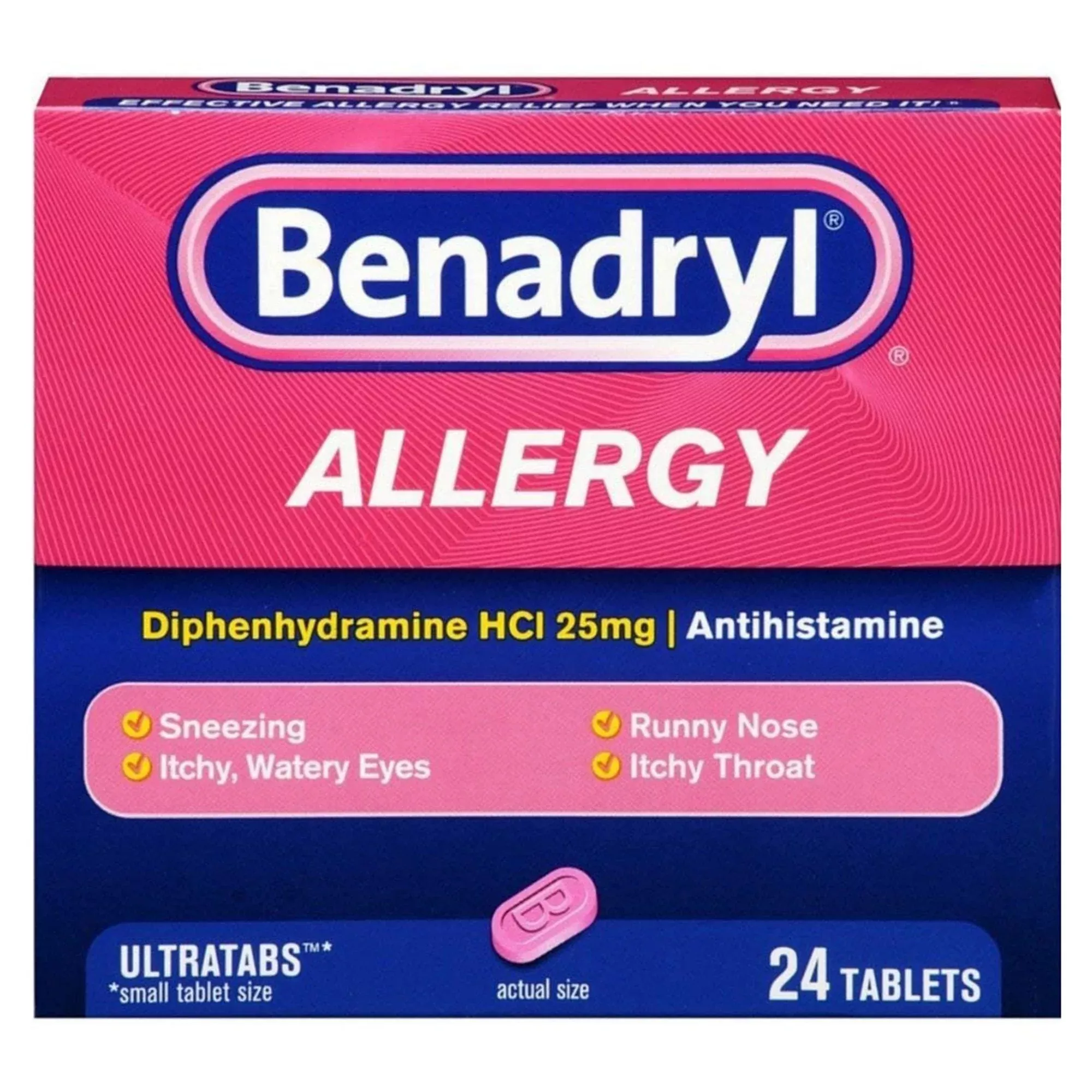 Benadryl Ultratabs Diphenhydramine Allergy Relief, 25 mg, 24 tablets