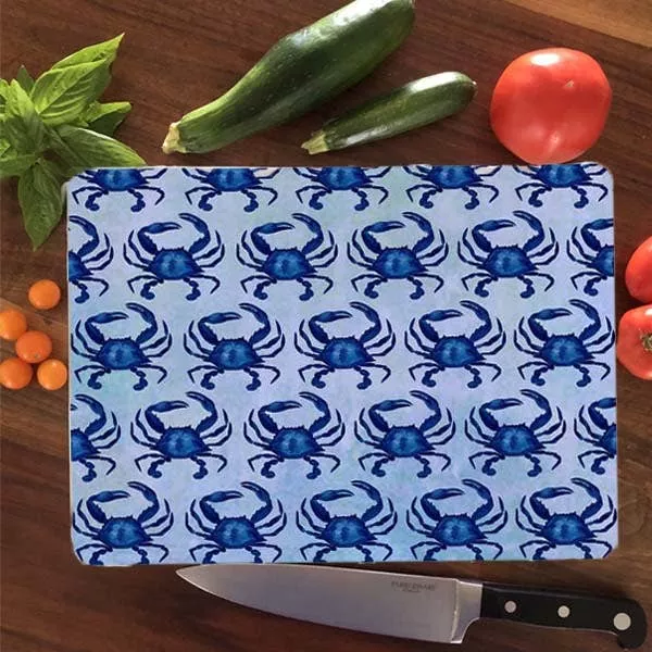 Blue Crab Repeat Glass Cutting Board