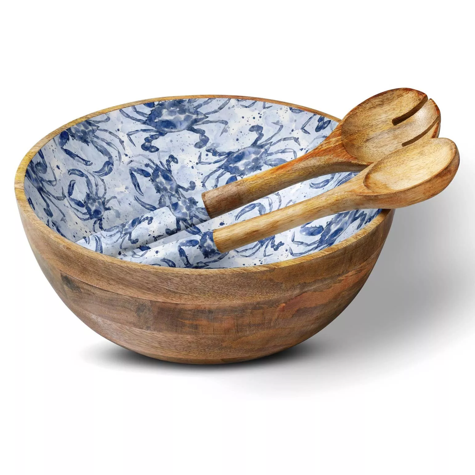 Blue Watercolor Crab 12" Decorative Bowl with servers