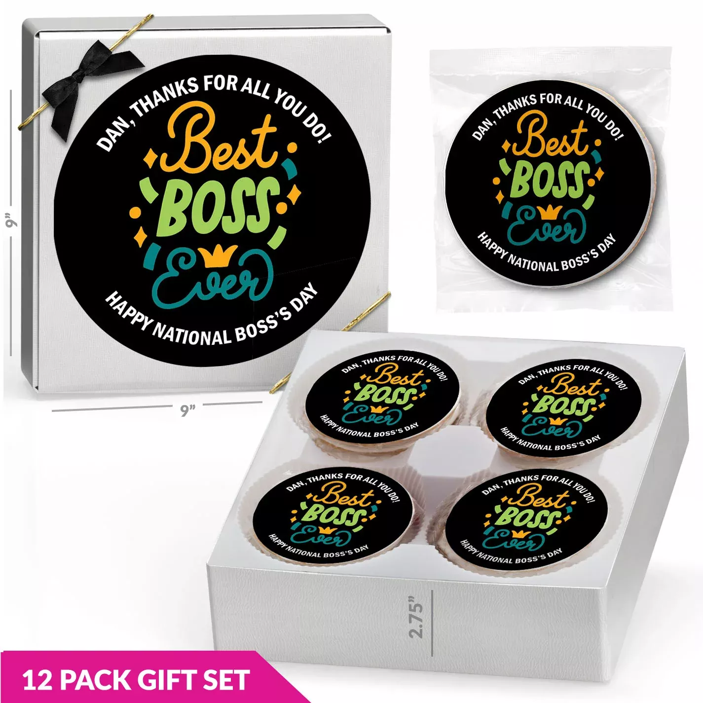 Boss's Day Thank You - Personalized Direct Print on Round Sugar Cookie Gift Box