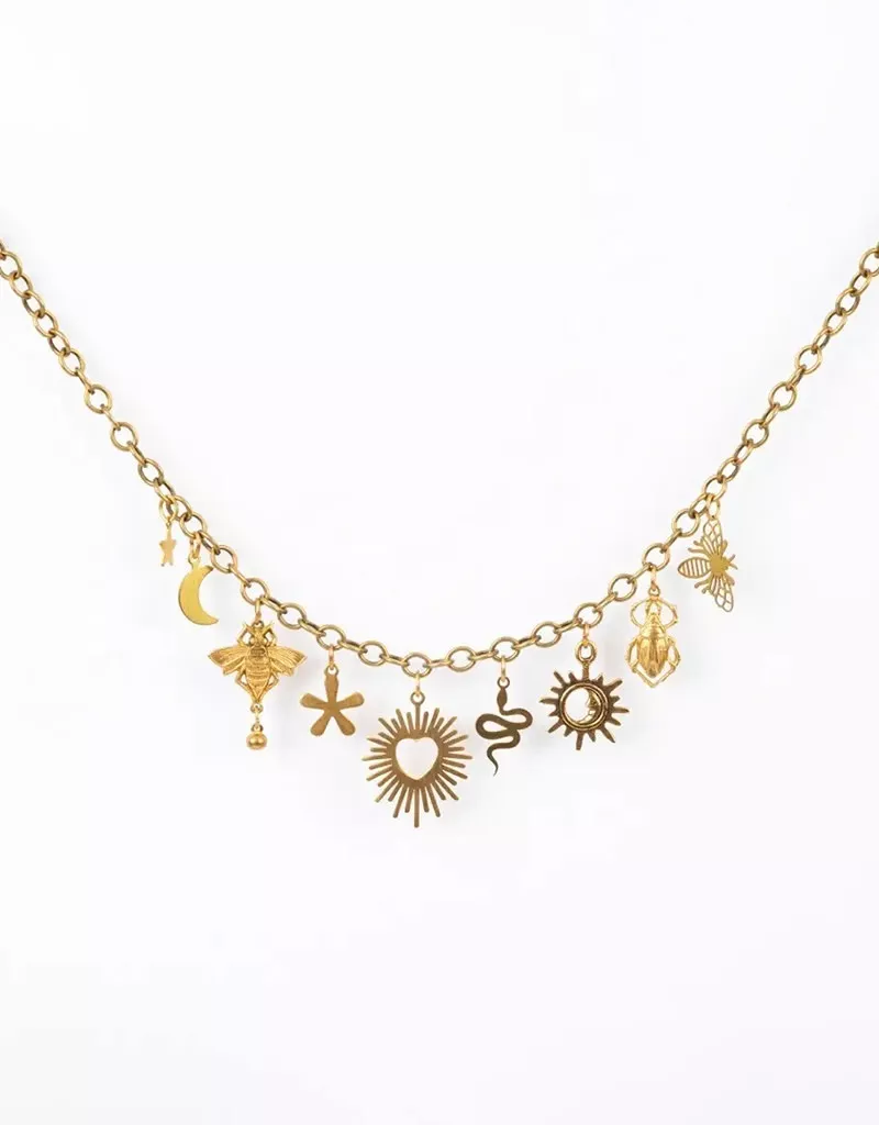 Brass and Stone Charm Necklace