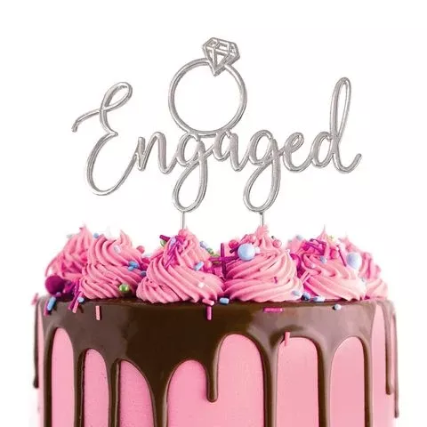Cake Topper | Engaged | Silver Metal