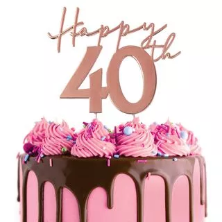 Cake Topper | Happy 40th | Rose Gold Metal