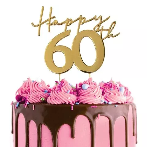 Cake Topper | Happy 60th | Gold Metal