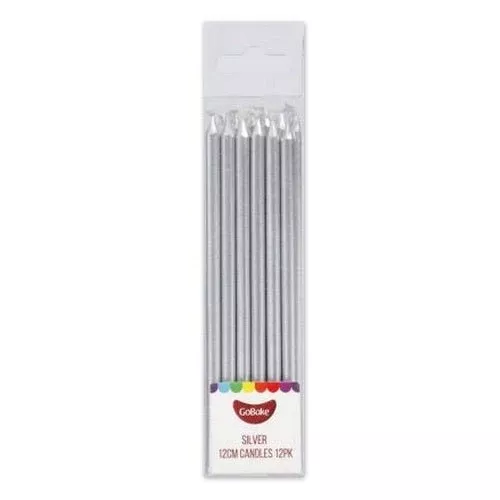 Candles | Silver | 12cm | Pack of 12 | GoBake