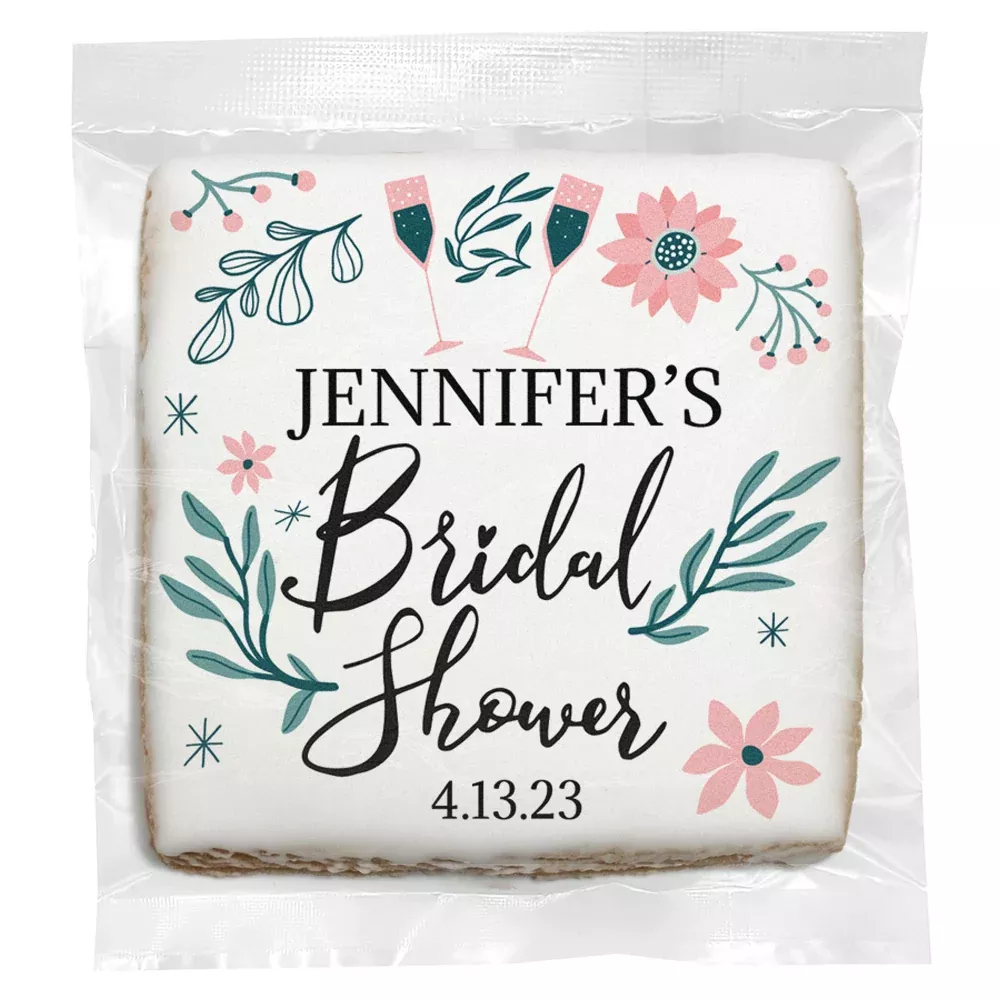 Champagne Floral - Personalized Direct Print on Square Sugar Cookies