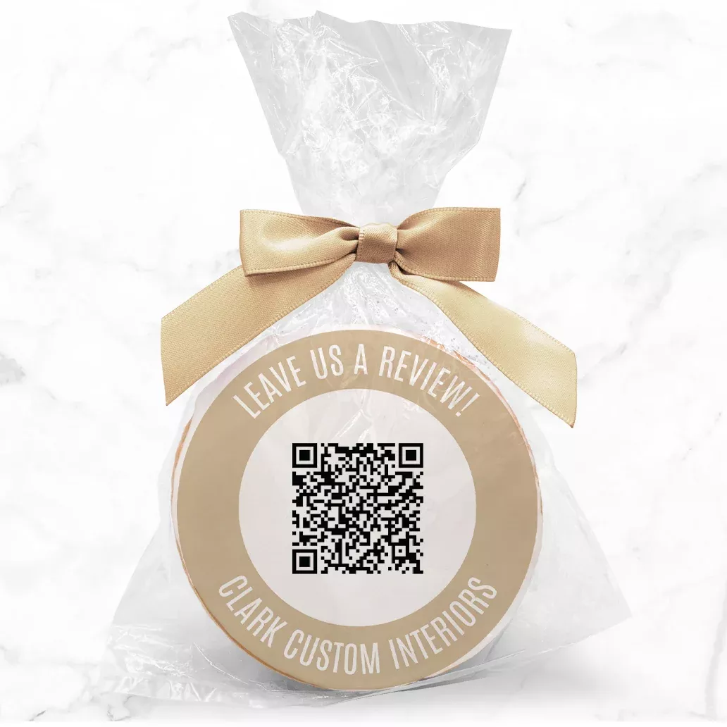 Corporate QR CODE Upload & Message - Personalized Direct Print On Round Sugar Cookie w/ Gift Bag & Matching Bow