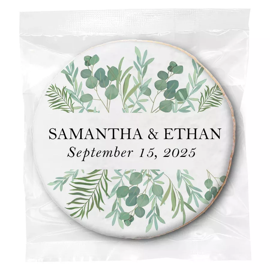 Couples Names Greenery - Personalized Direct Print On Round Sugar Cookie