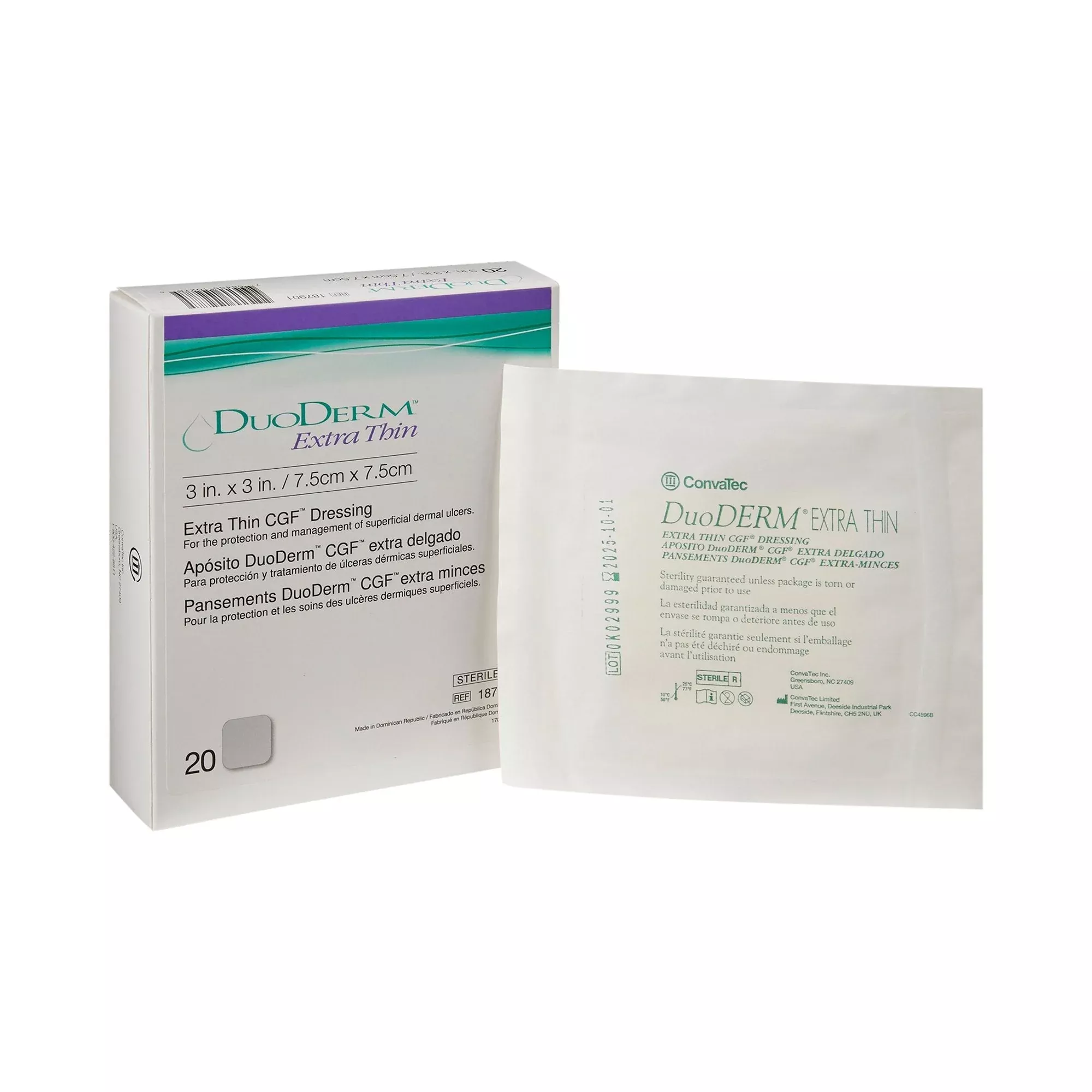 DuoDerm Extra Thin Hydrocolloid Dressing, 3 x 3 Inch, 20 ct