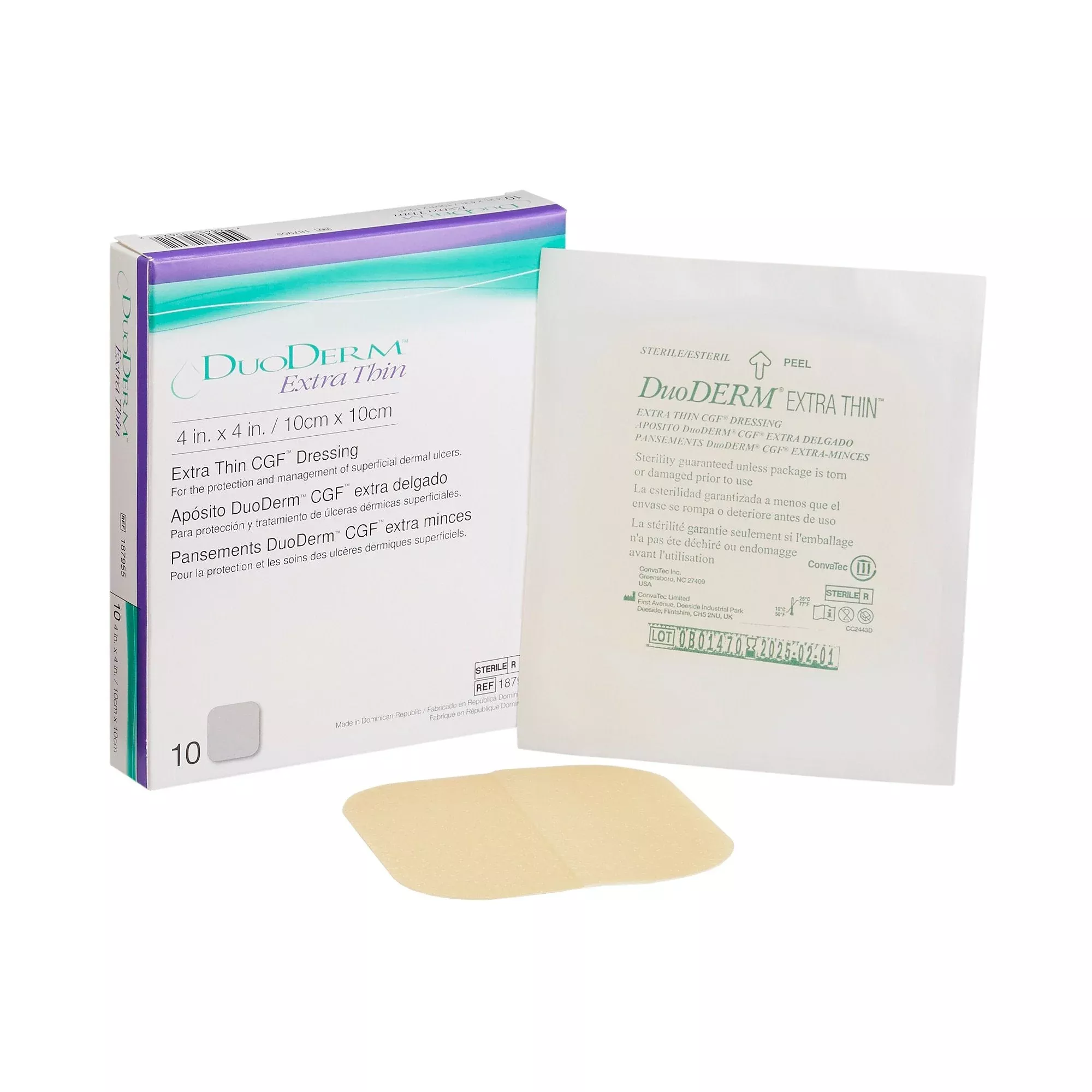 DuoDerm Extra Thin Hydrocolloid Dressing, 4 x 4 Inch