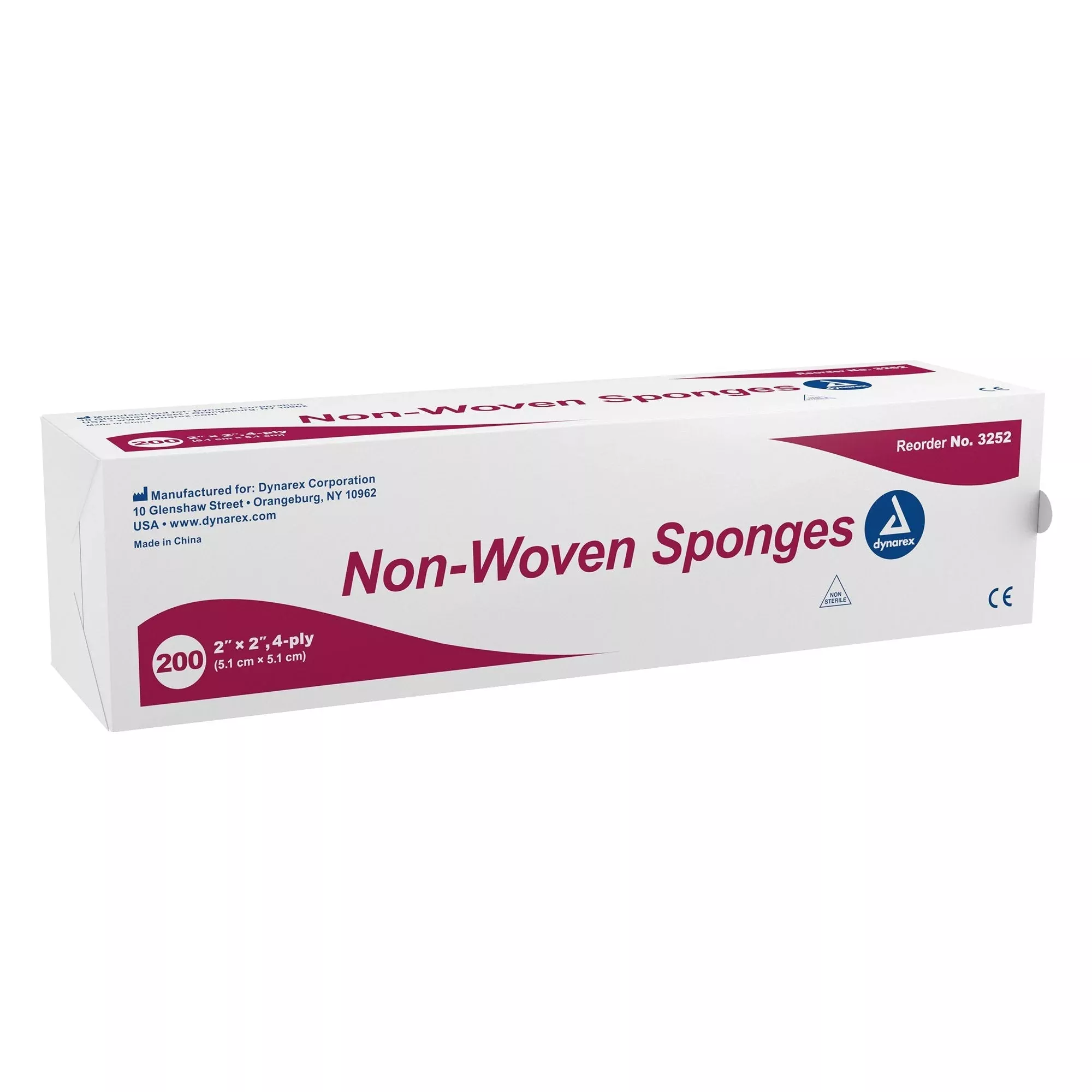 Dynarex NonSterile Nonwoven Sponge, 2 x 2 Inch, 200 ct