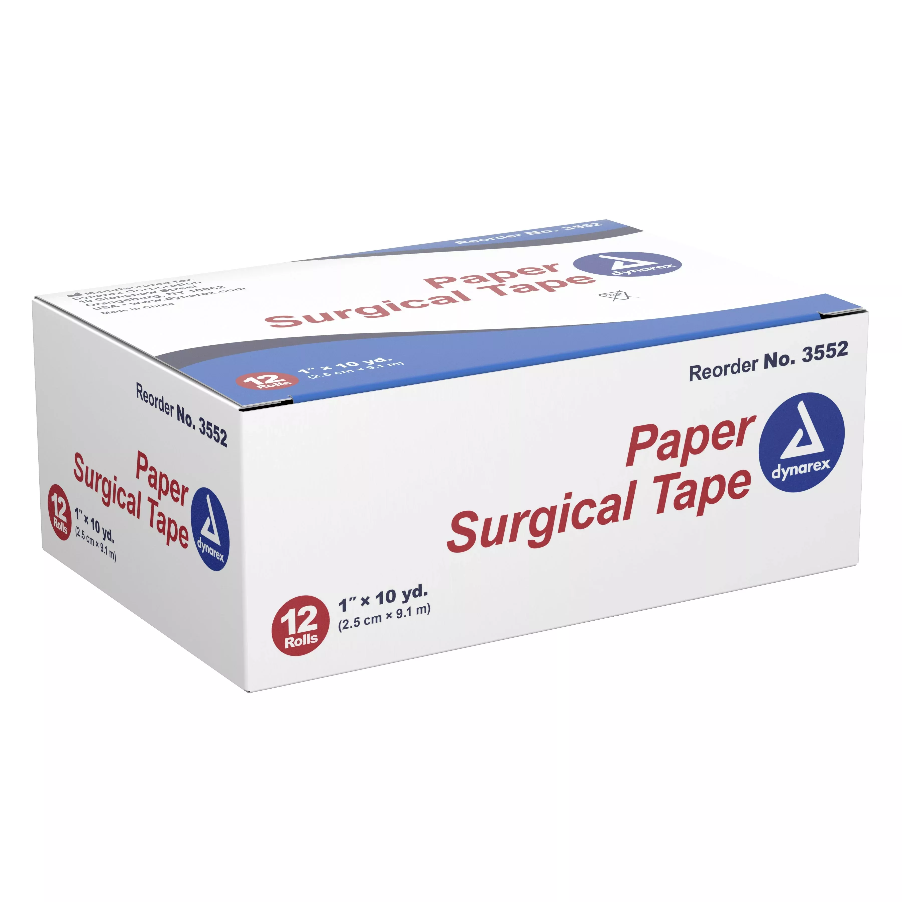 Dynarex Paper Medical Tape, 1 Inch x 10 Yard, White, 144 ct.