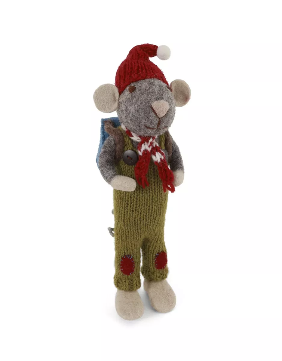 Felt Grey Boy Mouse with Backpack Ornament