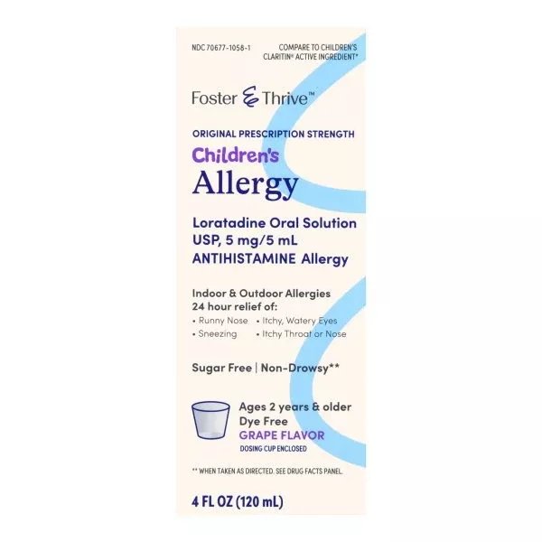 Foster & Thrive Children's 24 HR Allergy Relief Liquid, Grape, 4 oz.