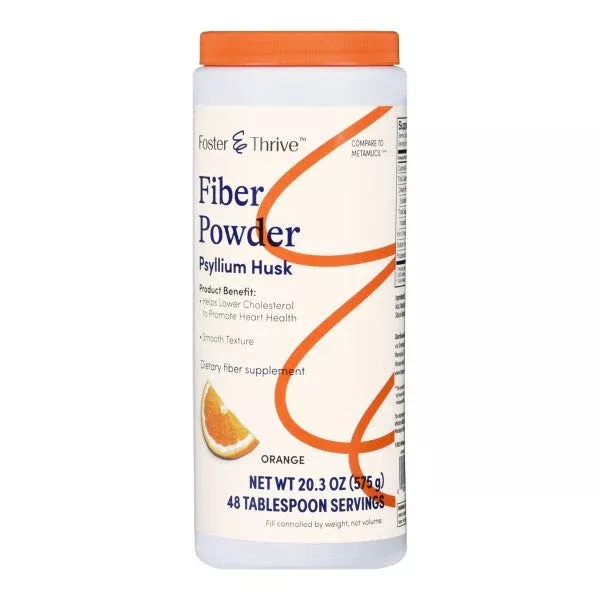 Foster & Thrive Fiber Powder Psyllium Husk, Orange Flavor, 48 Servings