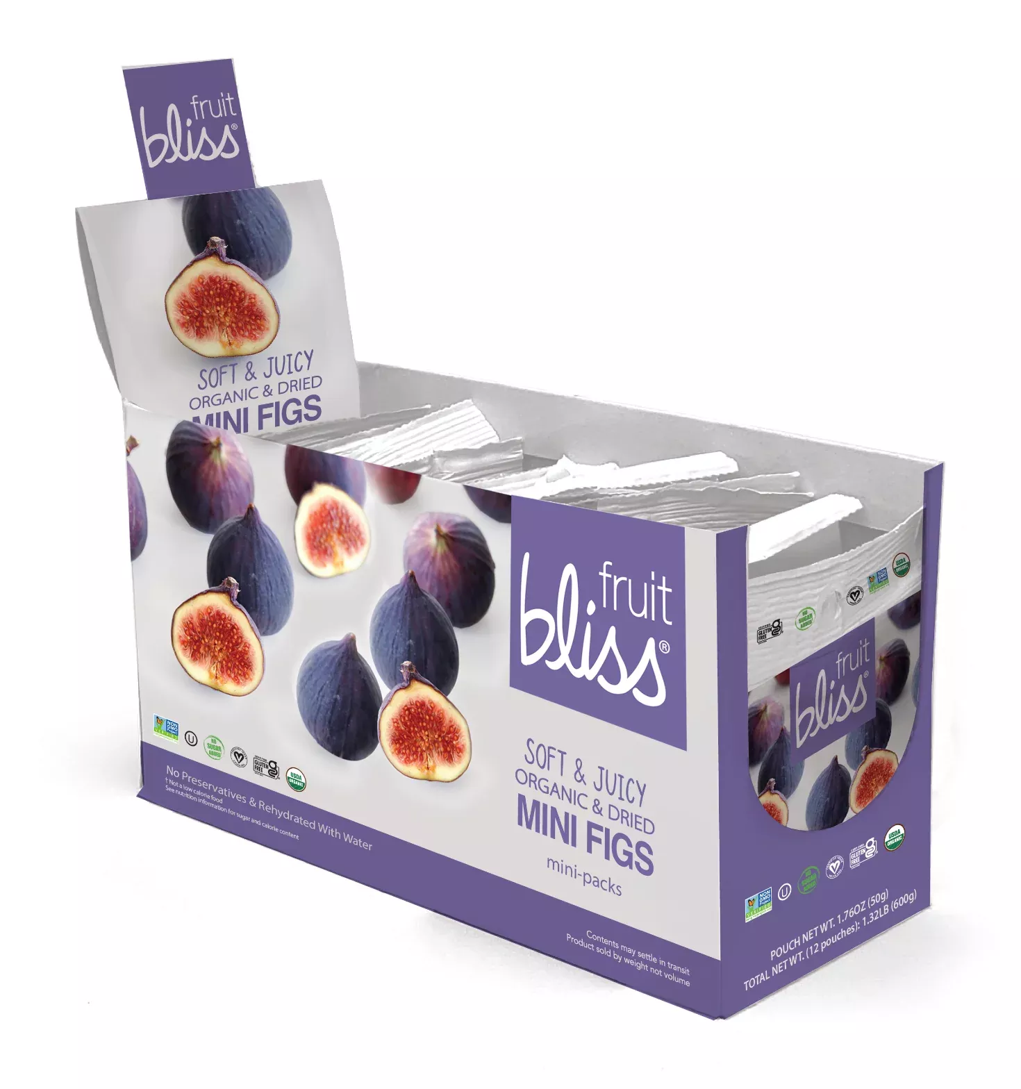 Fruit Bliss Organic Turkish Mini Fig Snacks 1.76 oz. (Caddy of 12 Pouches)