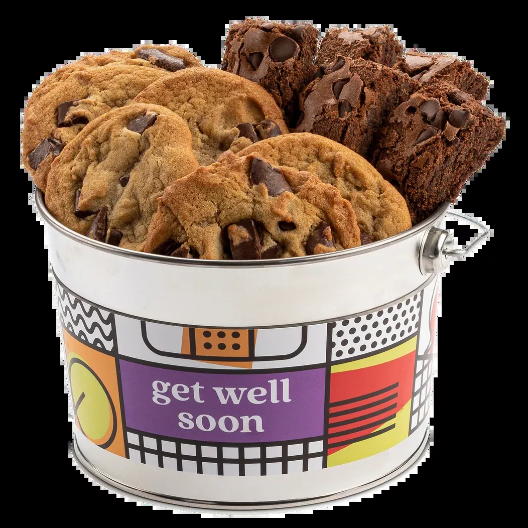 Get Well Soon Chocolate Chip Cookie and Brownie Sampler Bucket