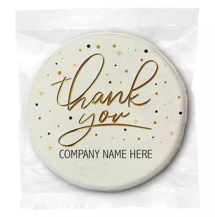 Gold Script Thank You - Personalized Direct Print On Round Sugar Cookie