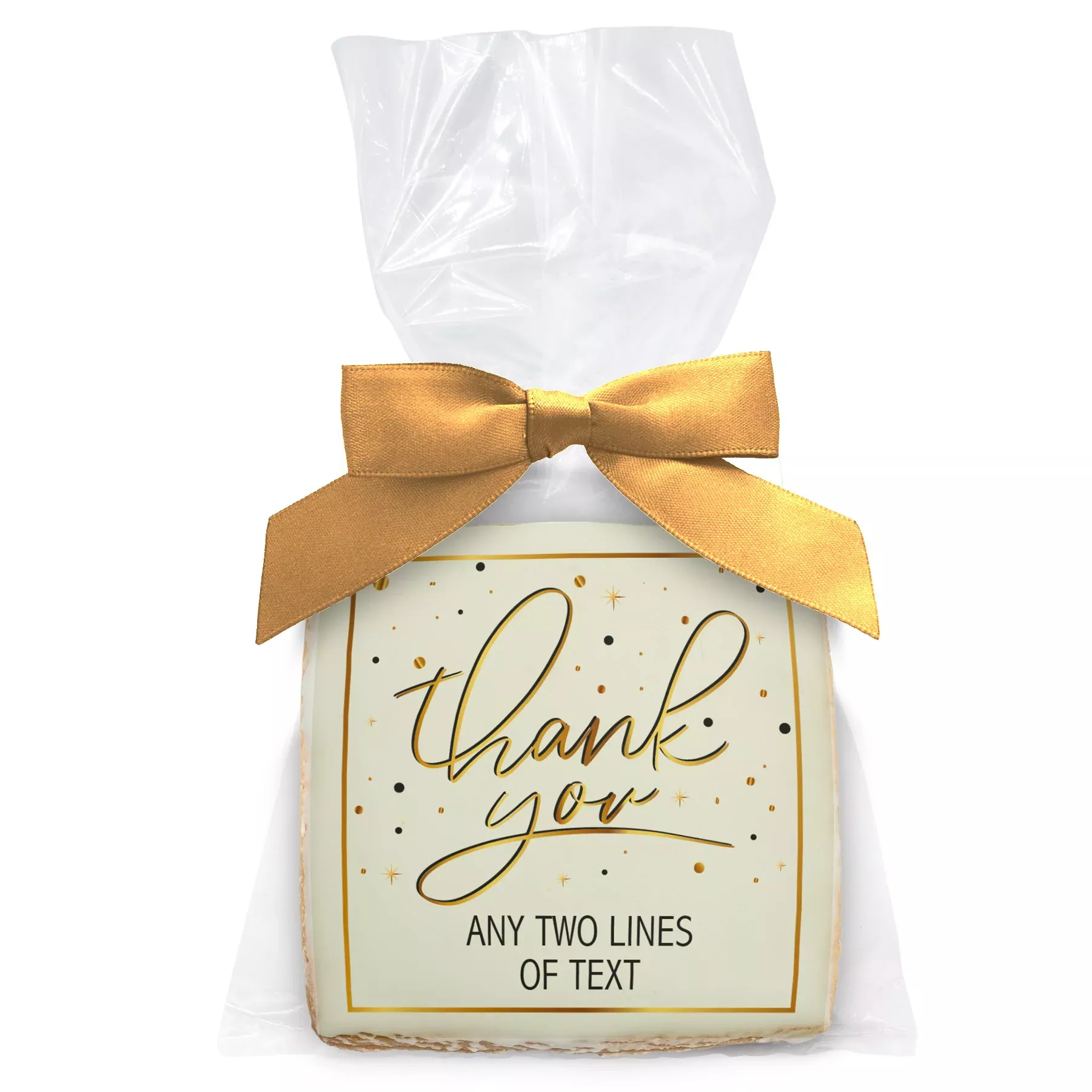 Gold Script Thank You - Personalized Direct Print On Square Sugar Cookie w/ Gift Bag & Matching Bow