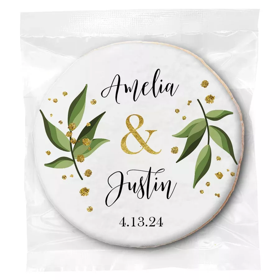 Gold Speckled Leaves - Personalized Direct Print On Round Sugar Cookie