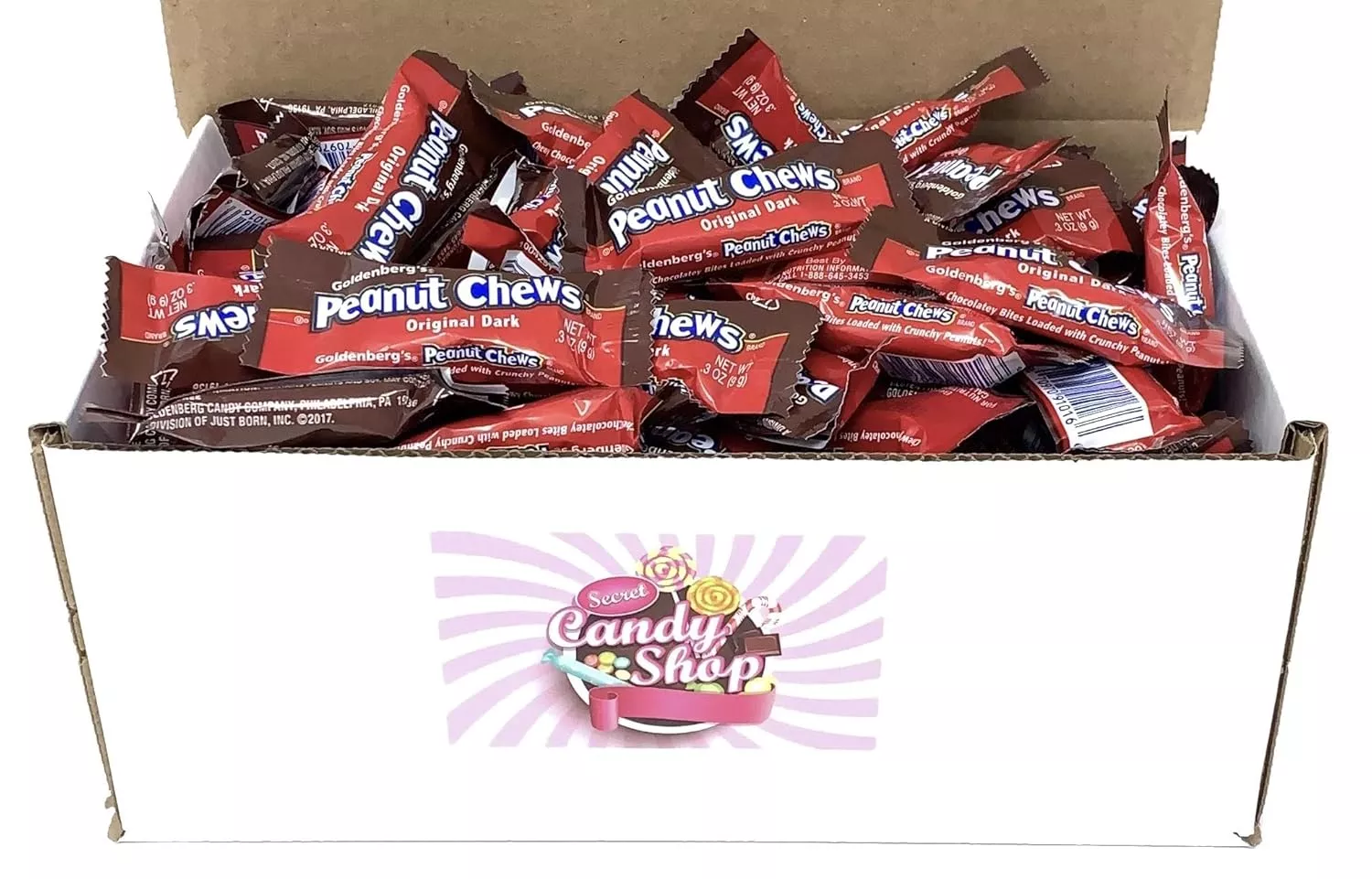 Goldenberg's Peanut Chews Original Dark Chocolate Bars Candy in Box (Individually Wrapped)