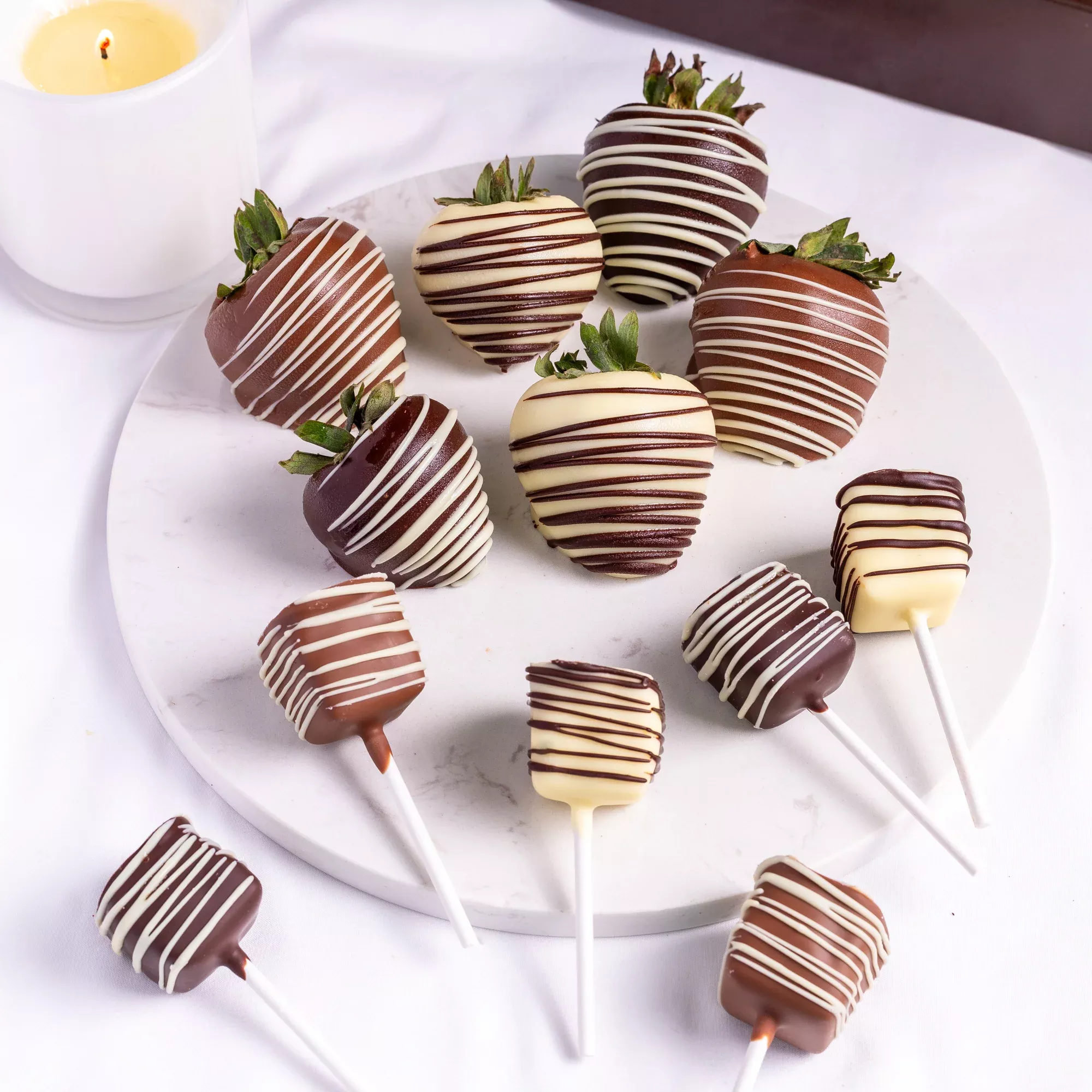 Gourmet Hand-Dipped Belgian Chocolate Strawberries & Cheesecake Pops