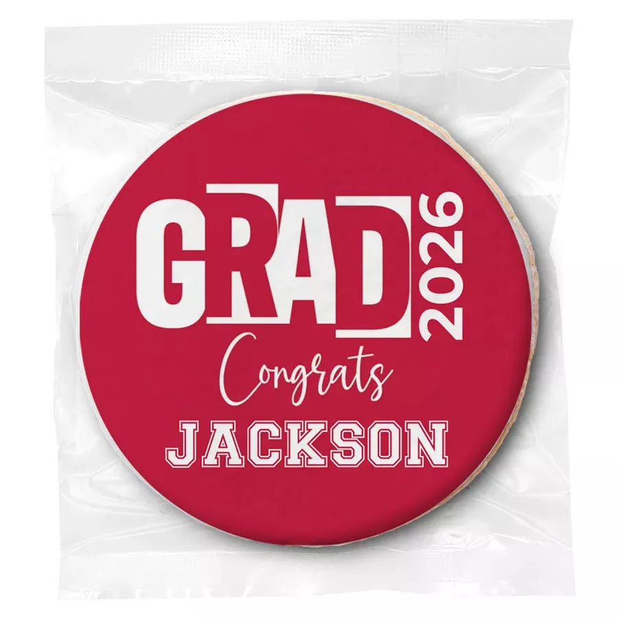 Grad Block Letters - Personalized Direct Print On Round Sugar Cookie