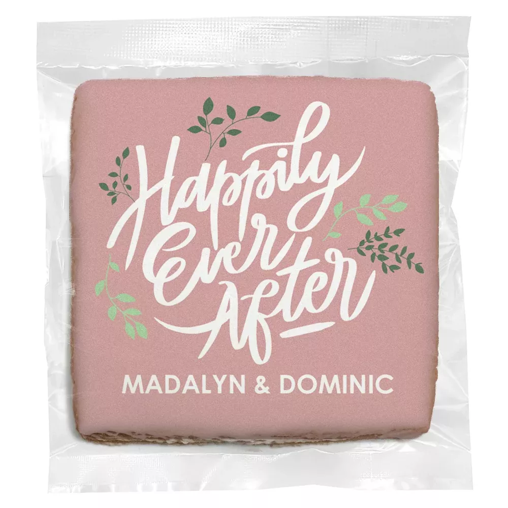 Happily Ever After Leaves - Personalized Direct Print on Square Sugar Cookies