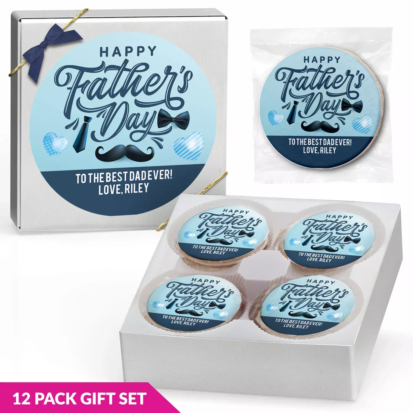Happy Father's Day Classic Icons - Personalized Direct Print on Round Sugar Cookie Gift Box