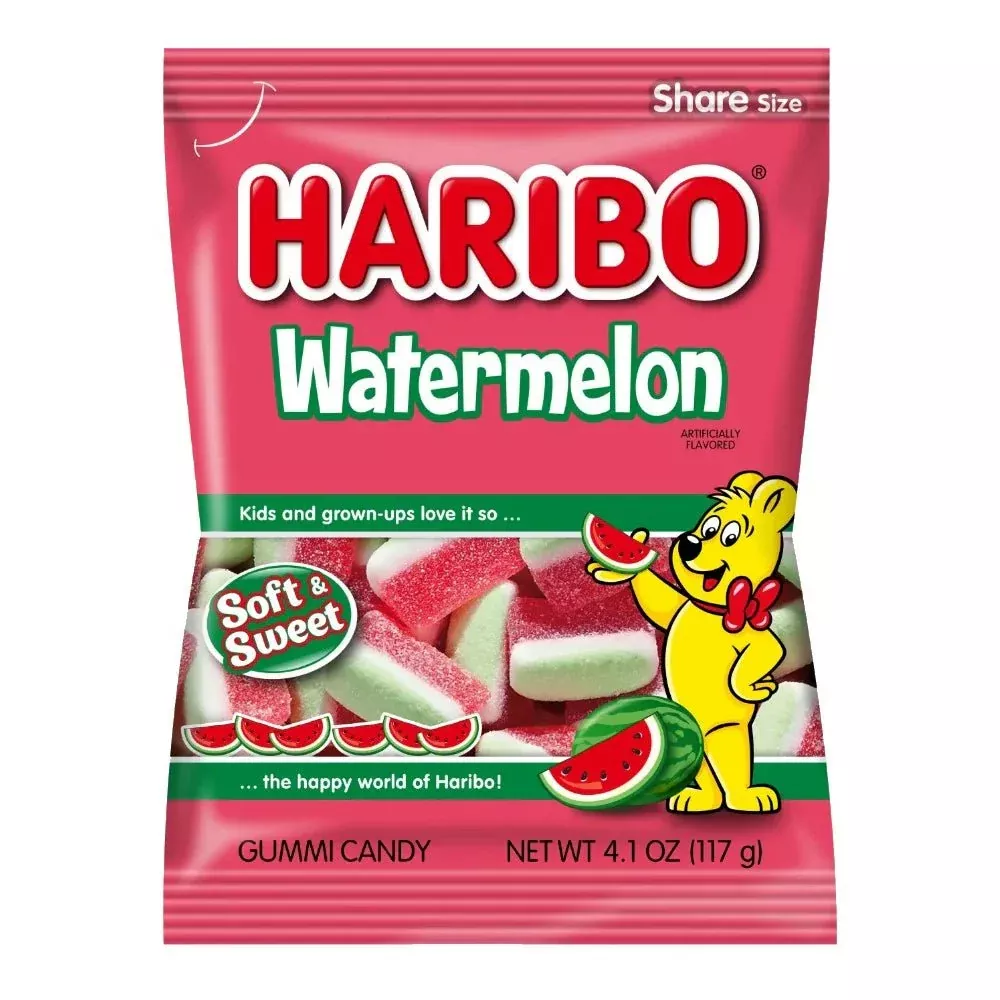 Haribo Watermelon Gummi Candy Peg Bag 4.1oz. 12 ct.