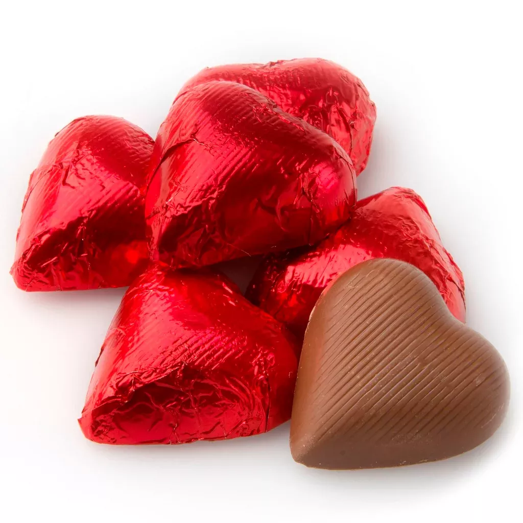 HEARTS SOLID MILK CHOCOLATE IN RED 1LB