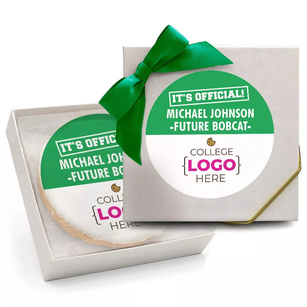 It's Official College Logo Upload - Personalized Direct Print On Round Sugar Cookie w/ Gift Bag & Matching Bow