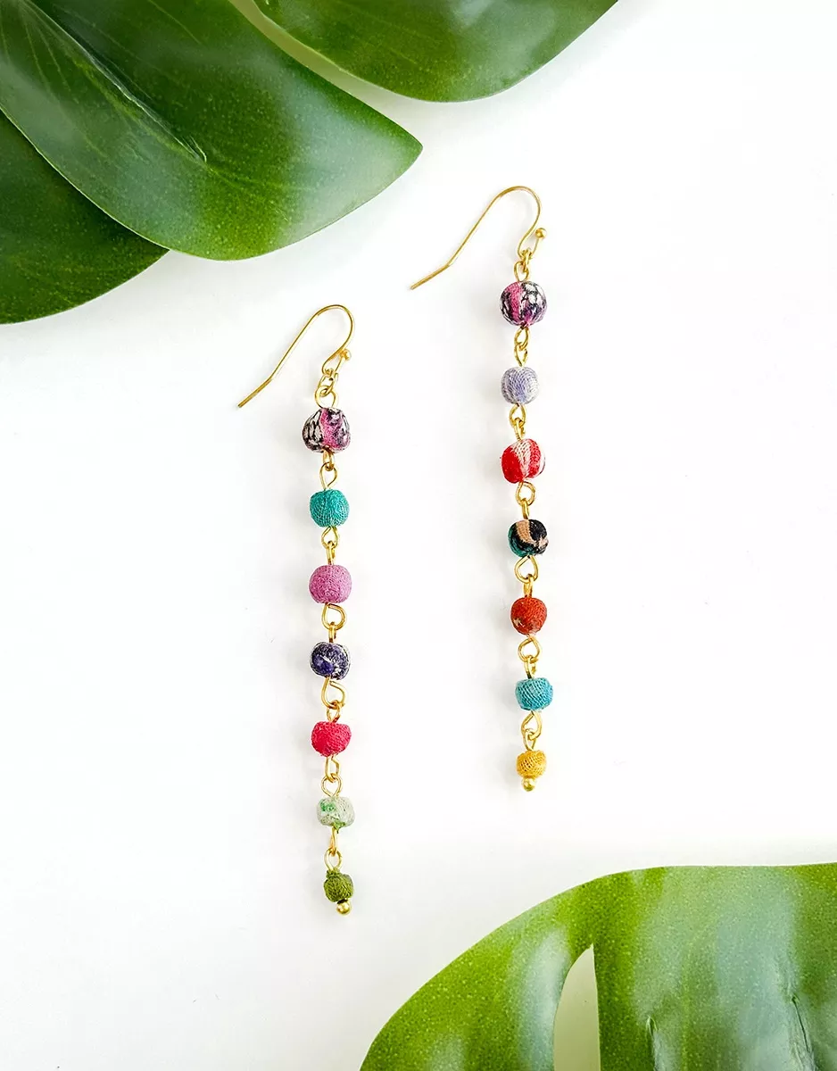 Kantha Fluid Square Trio Earrings