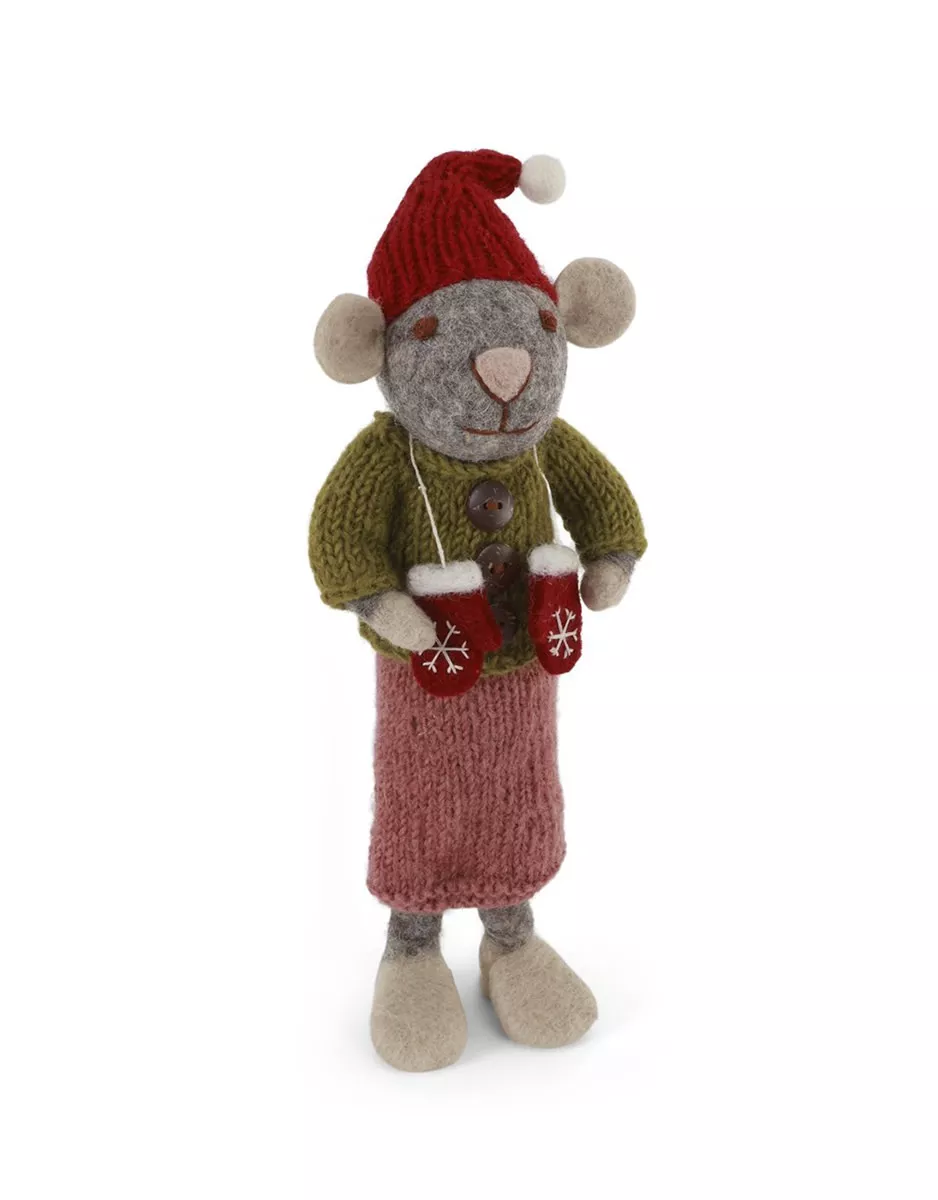 Large Felt Grey Mouse with Backpack