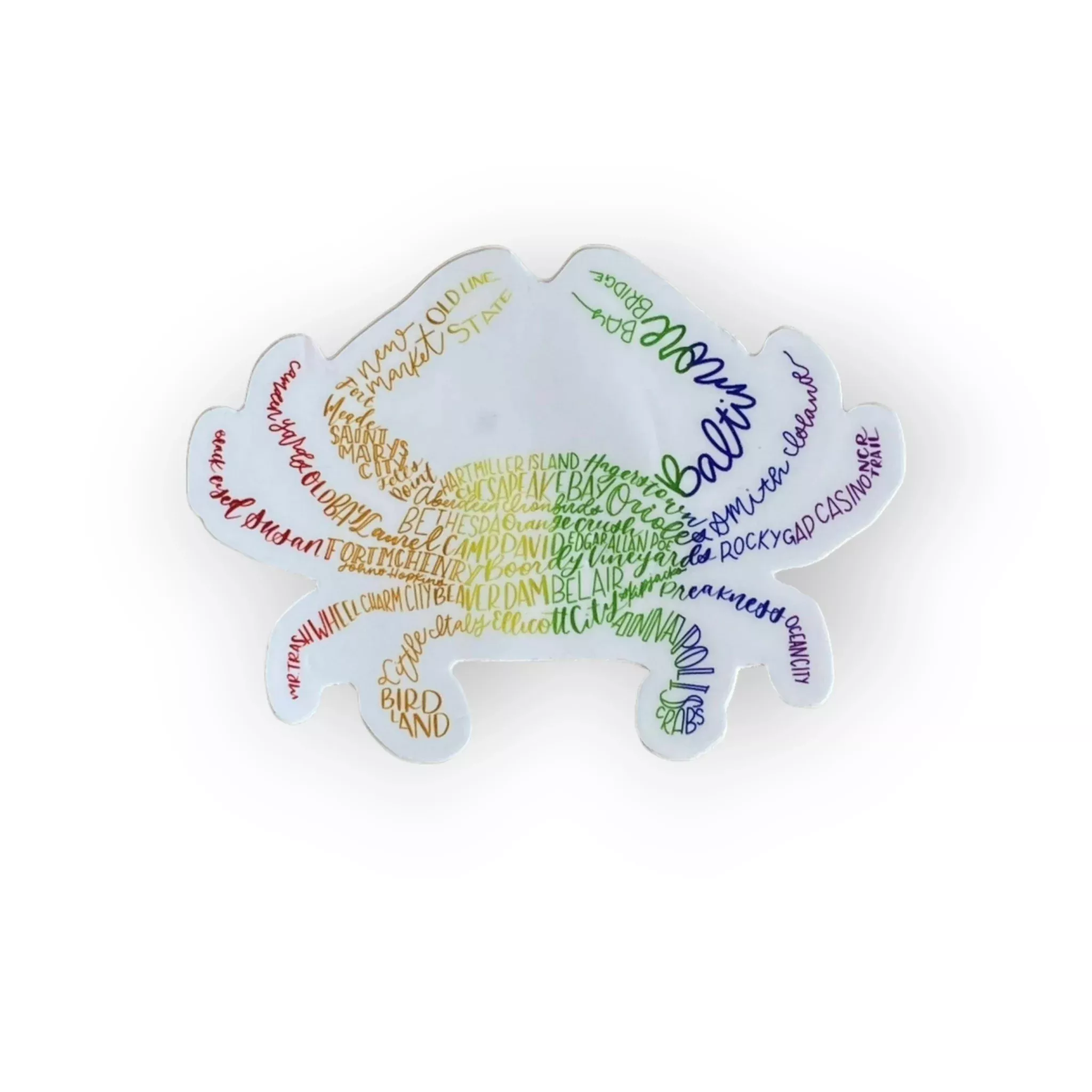 the letters mdn - Rainbow Hand Lettered Crab Vinyl Sticker