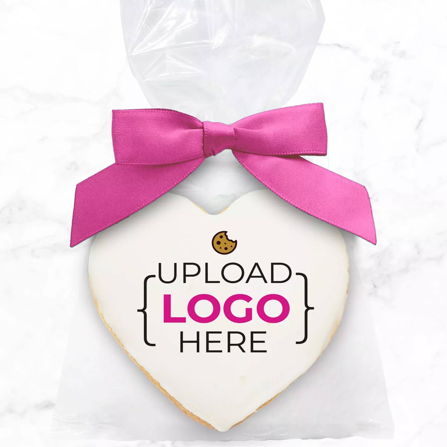 Logo Upload - Personalized Direct Print On Heart Sugar Cookie w/ Gift Bag & Matching Bow