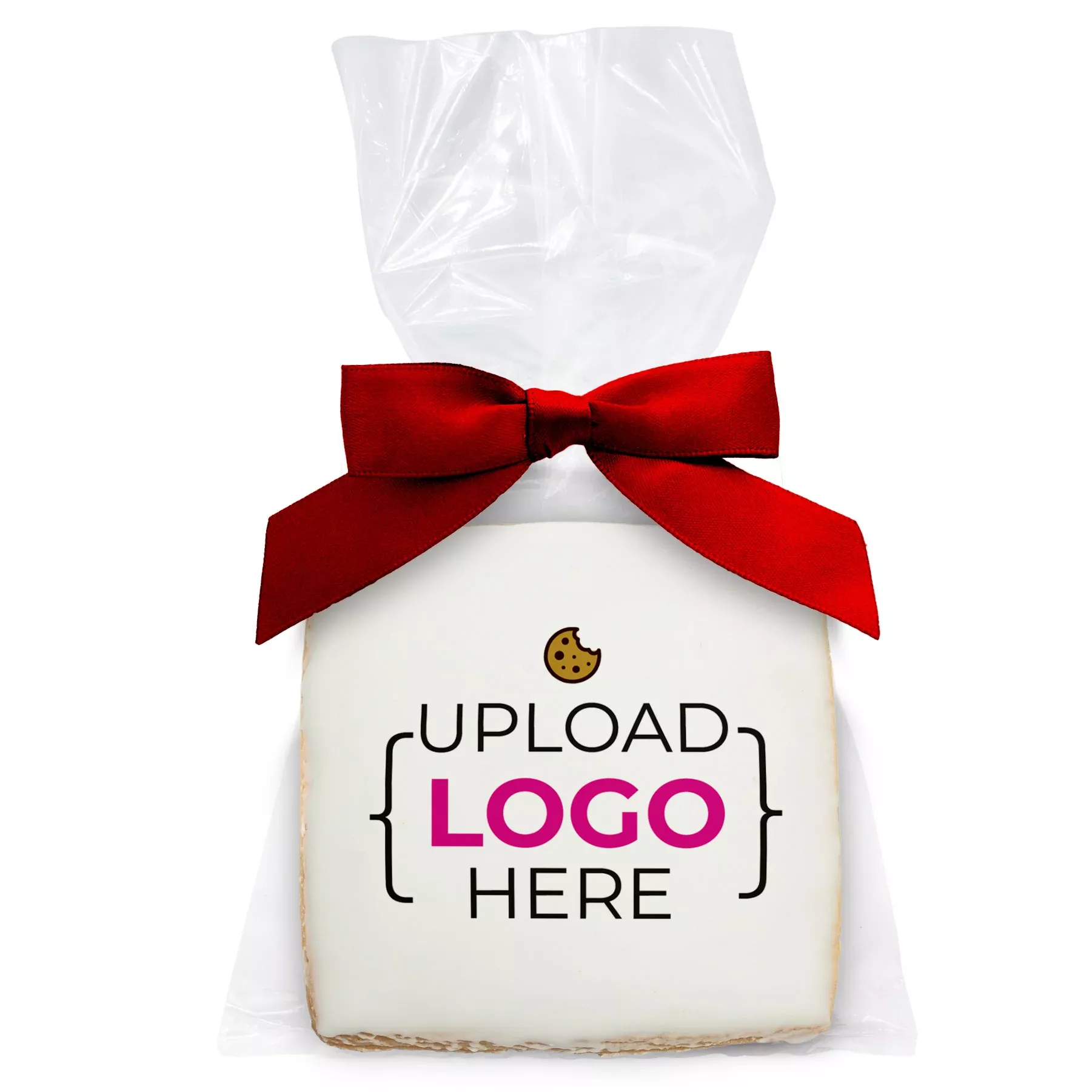 Logo Upload - Personalized Direct Print On Square Sugar Cookie w/ Gift Bag & Matching Bow