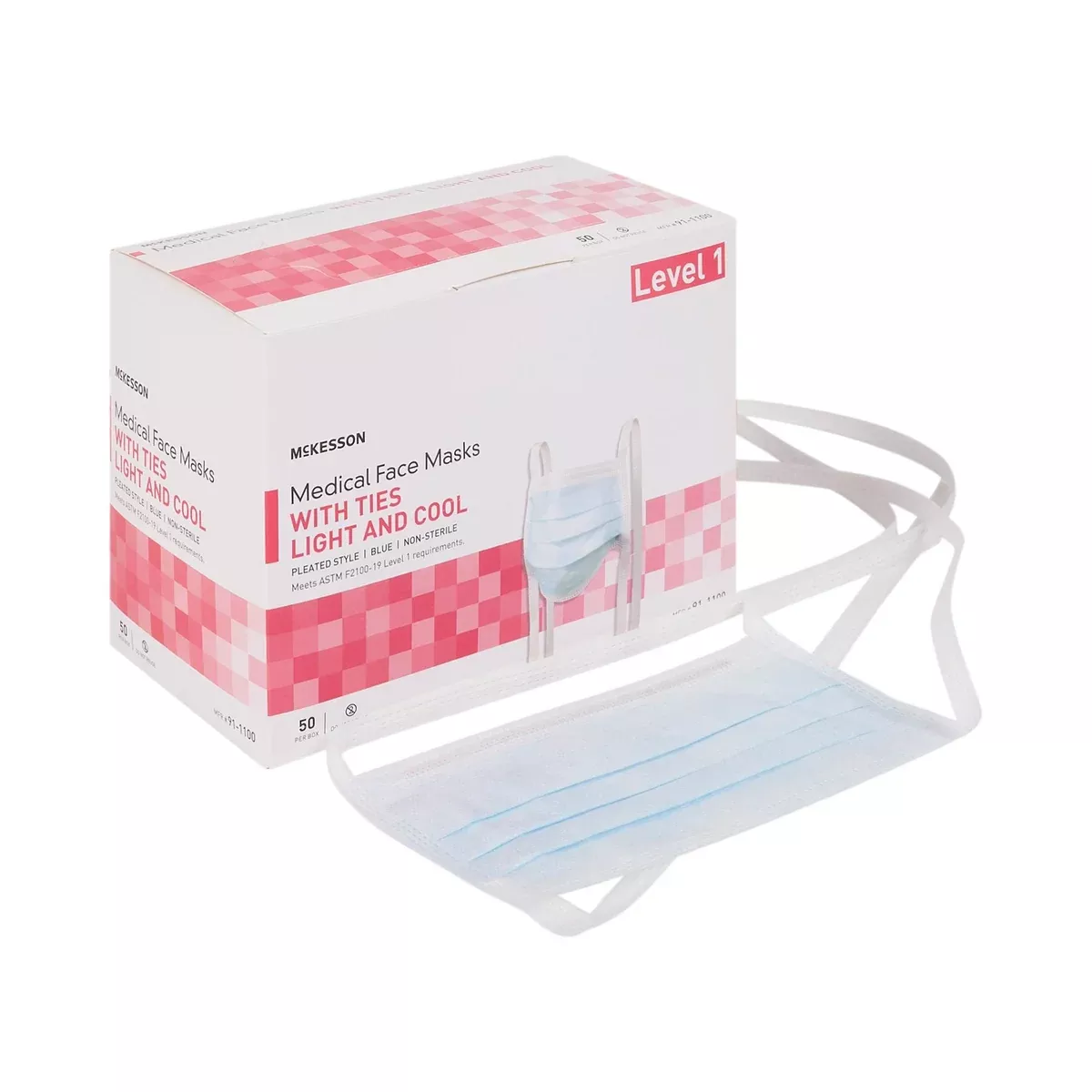 McKesson Medical Face Masks with Ties, Light & Cool, Pleated