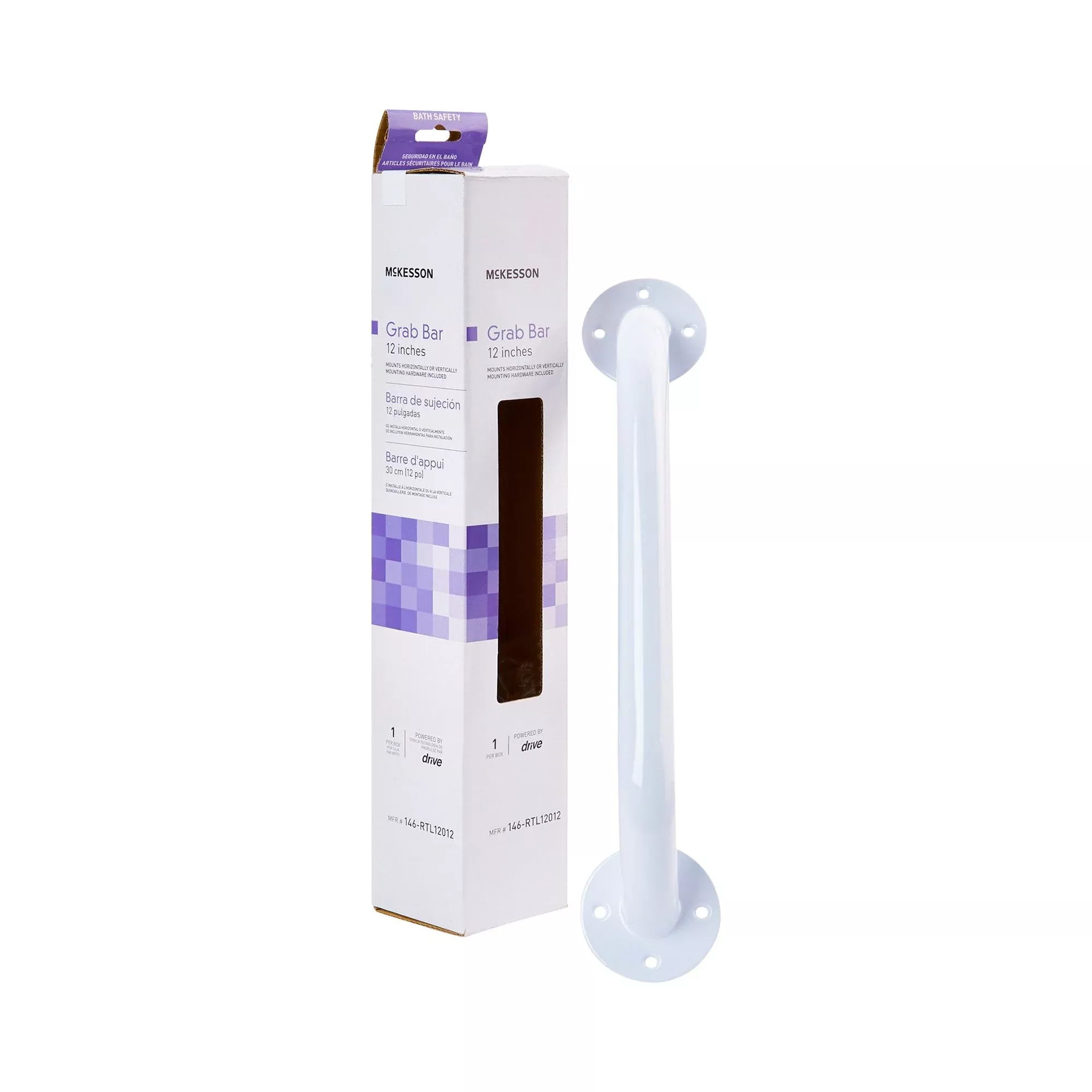 McKesson Wall Grab Bar, White Steel, Fixed Length
