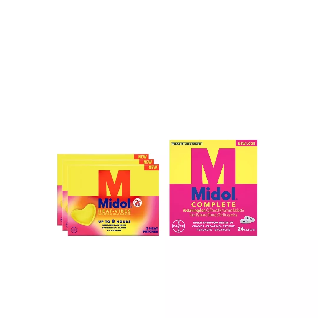 Midol Complete Symptom Relief + 3-Pack Heat Patch Bundle