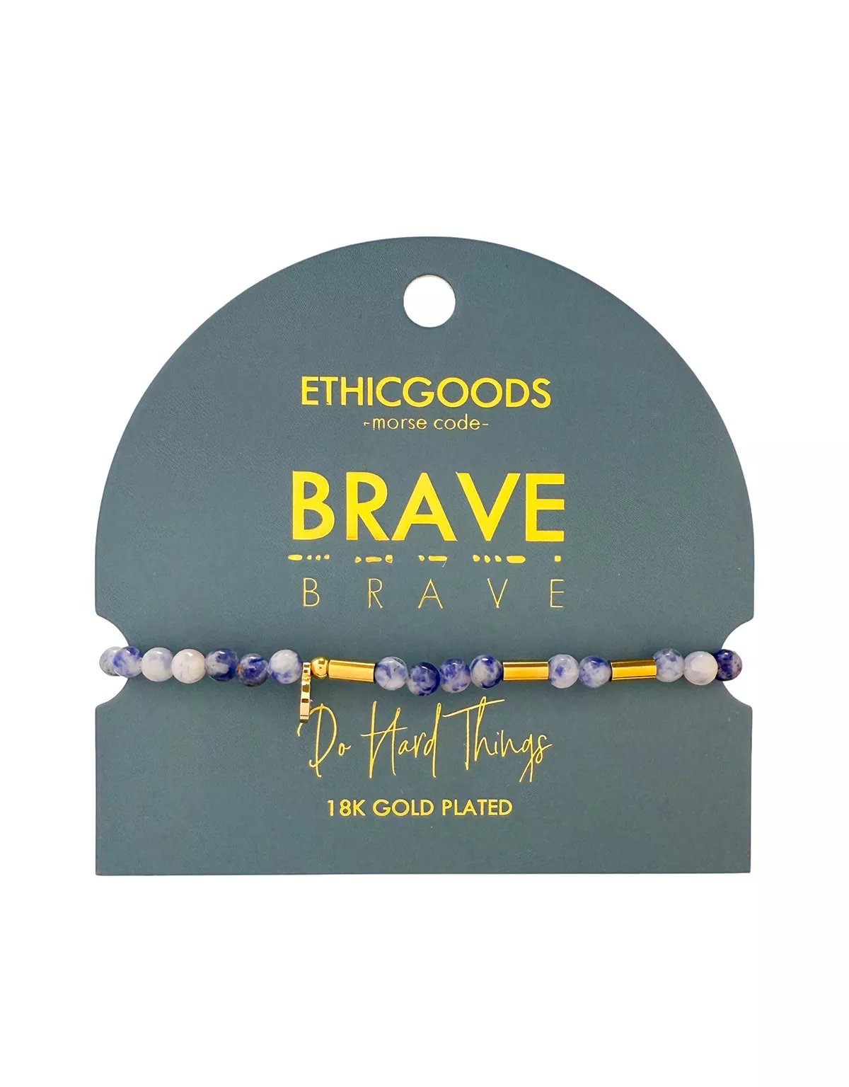Morse Code Gold & Stone Beaded Bracelet - STRENGTH
