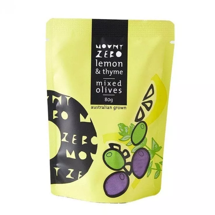 Mount Zero Lemon & Thyme Marinated Mixed Olives | 80g
