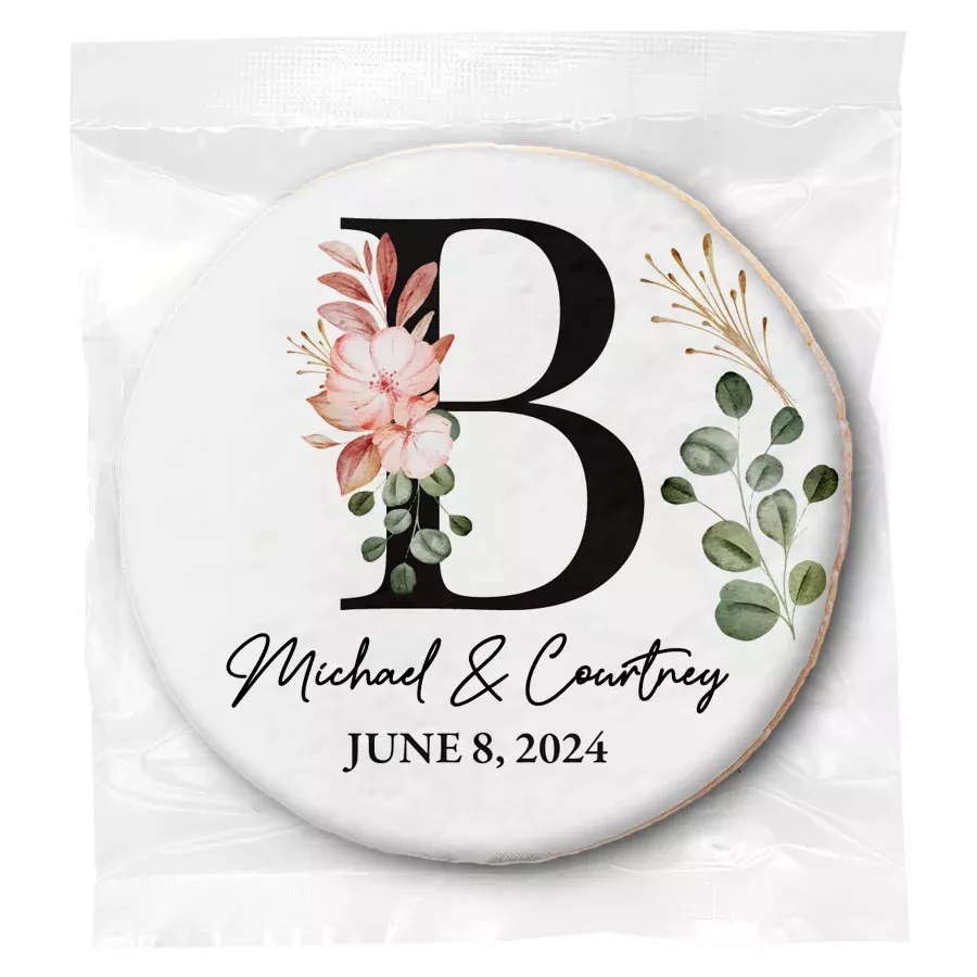 Muted Floral Monogram - Personalized Direct Print On Round Sugar Cookie