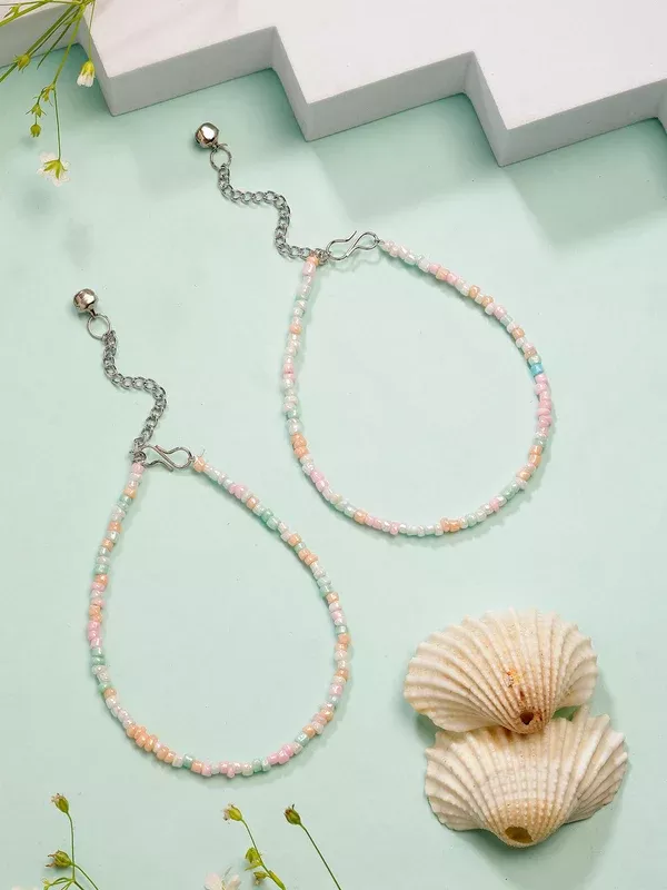 NVR Women's Multi-Coloured Artificial Beads Anklet - One Size