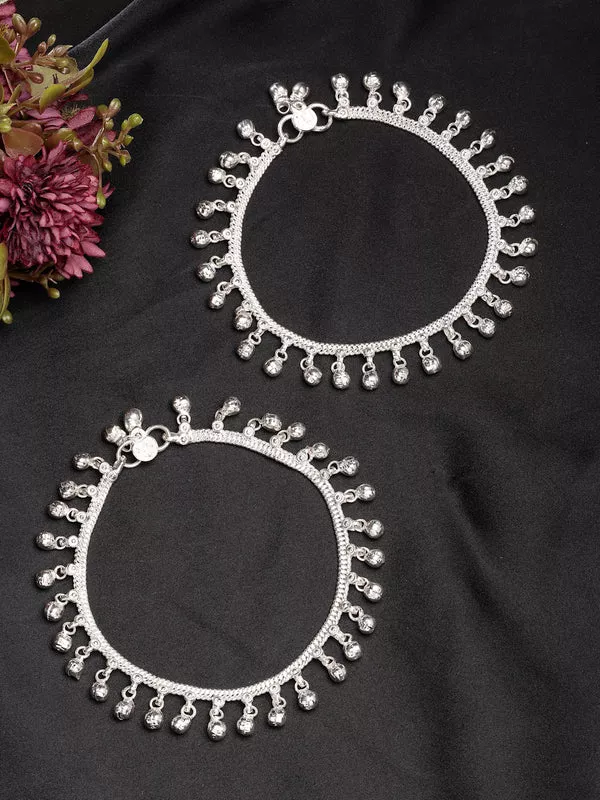 NVR Women's Set of 2 Silver-Plated Ghungroo-Beaded Anklets - Onesize