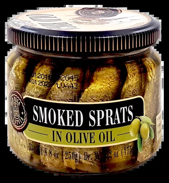 Old Riga Smoked Sprats in Olive Oil, 250g Jar, or Riga Gold