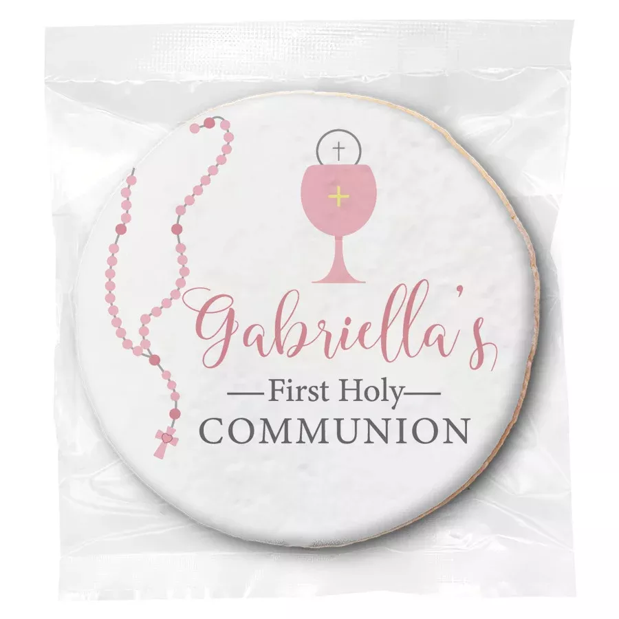 Pink Rosary Chalice - Personalized Direct Print On Round Sugar Cookie